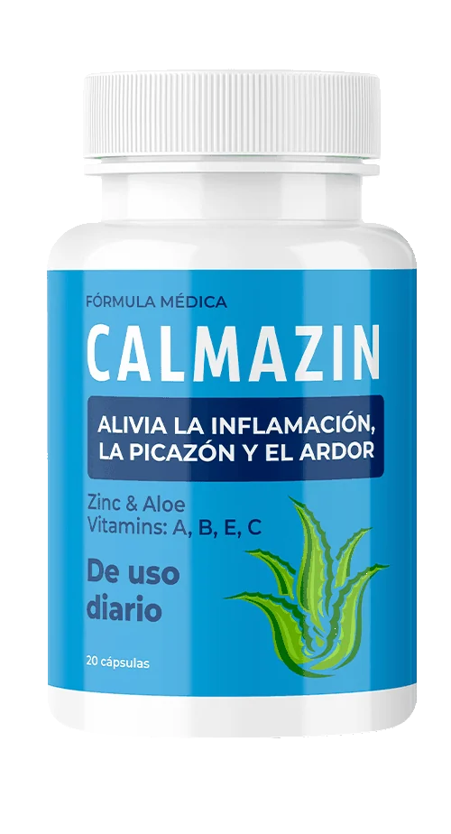 Frasco de Calmazin con zinc, aloe y vitaminas A, B, E y C