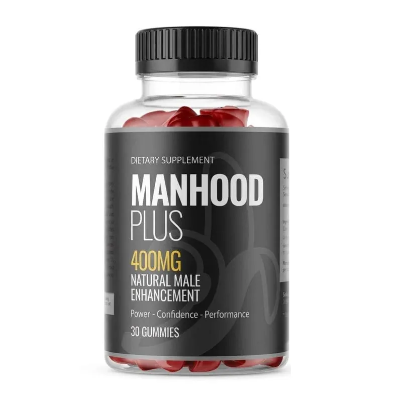 Envase de Manhood Plus Gummies, gomitas masticables de vitalidad masculina