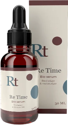 Frasco con gotero y caja de ReTime Serum, sérum facial de 30 ml